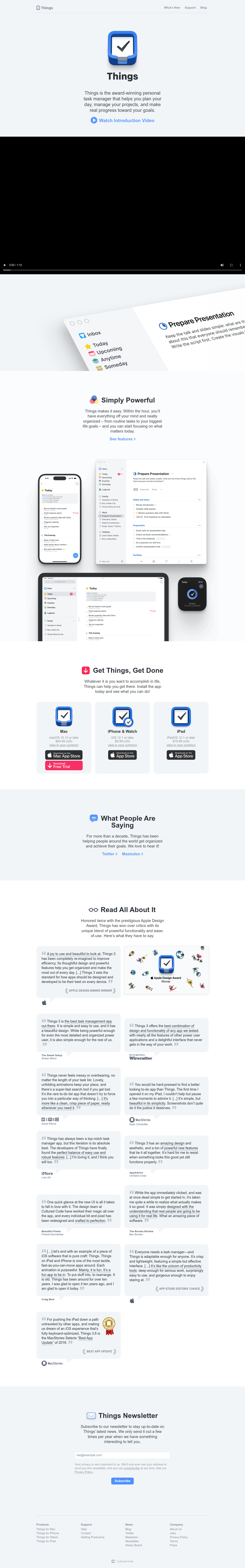 Full page screenshot of https://culturedcode.com/things/ landing page.